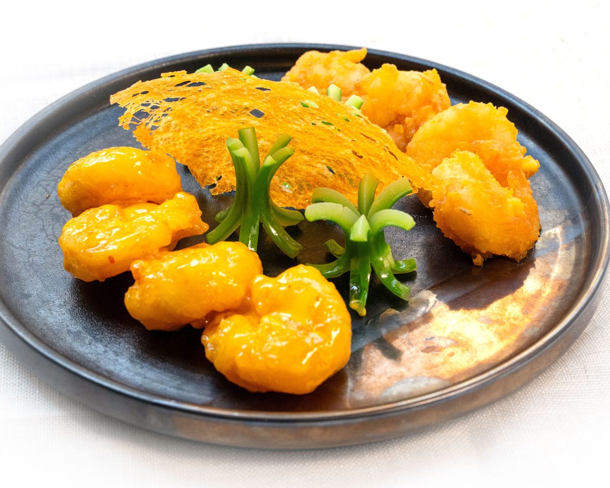 Crispy king prawns in salted egg yolk