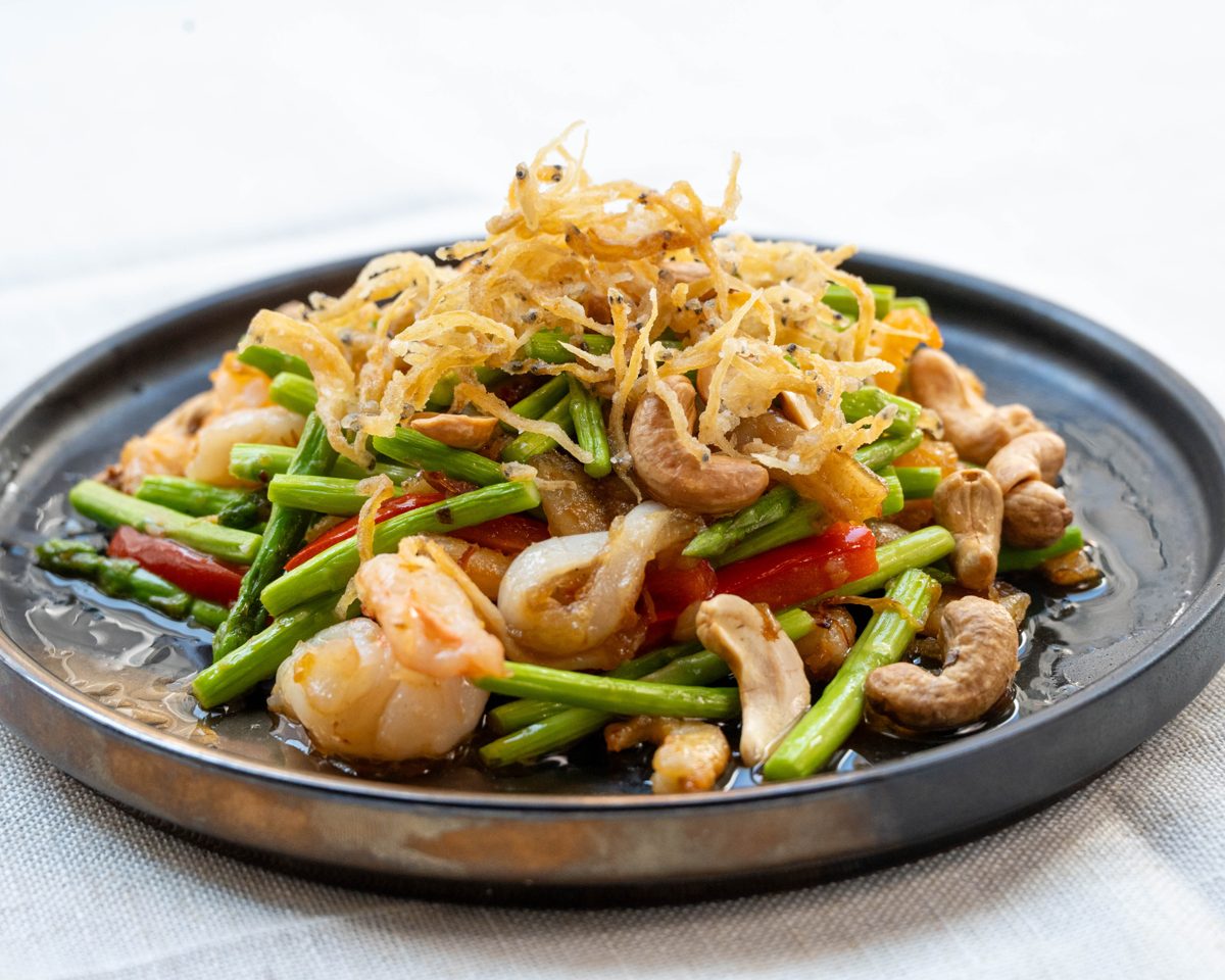 Signature Cantonese stir-fry with crispy whitebait and XO sauce